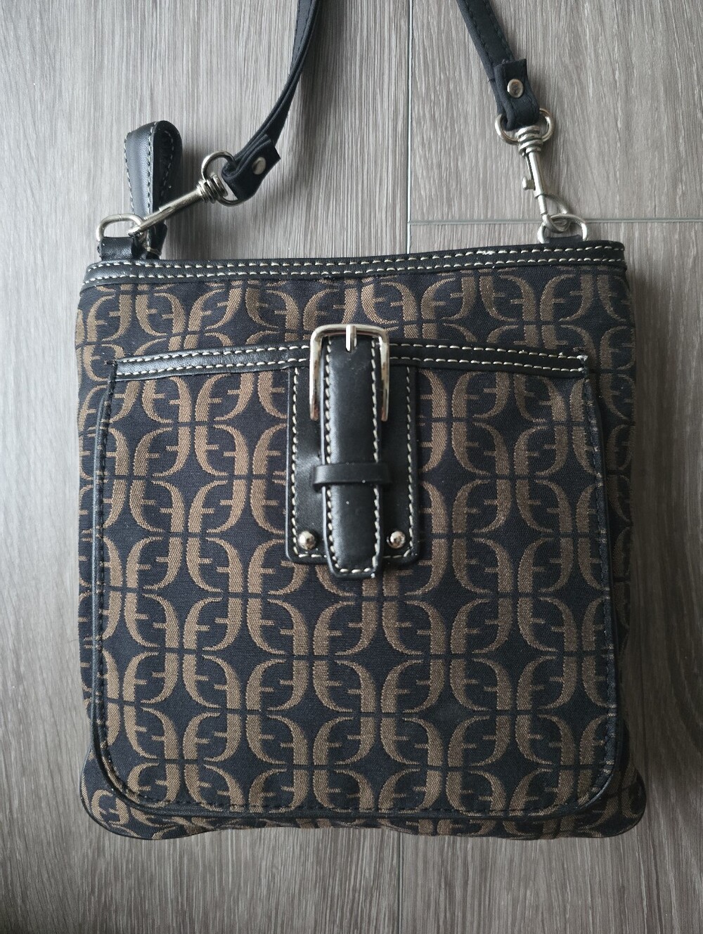 Fossil Signature F Jacquard Crossbody Bag Brown Black Buckle Replacement Strap